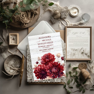 Elegant Watercolor Burgundy Dahlia Wedding Invitation