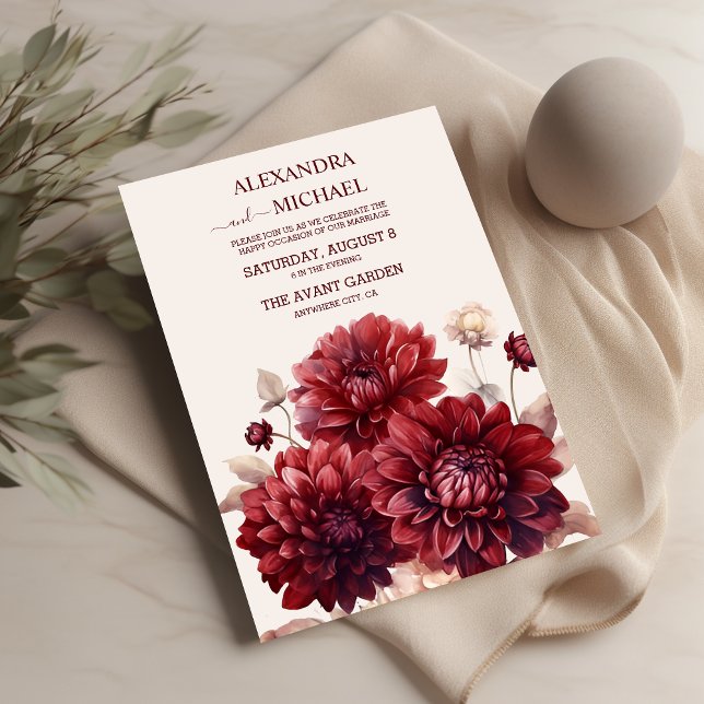 Elegant Watercolor Burgundy Dahlia Wedding Invitation (Creator Uploaded)