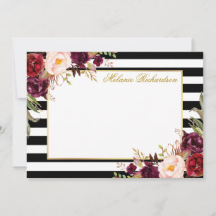 Elegant Watercolor Burgundy Floral Striped Card