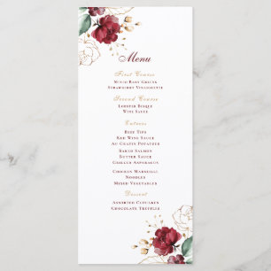 Elegant Watercolor Burgundy Gold Floral Autumn Menu