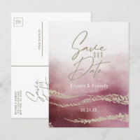 Elegant Watercolor Burgundy & Gold Save the Date