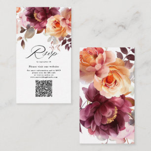 Elegant watercolor Burgundy  QR Code Wedding RSVP  Enclosure Card