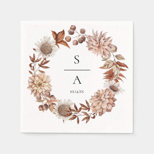 Elegant Watercolor Burnt Orange Floral Wedding  Napkin (Front)