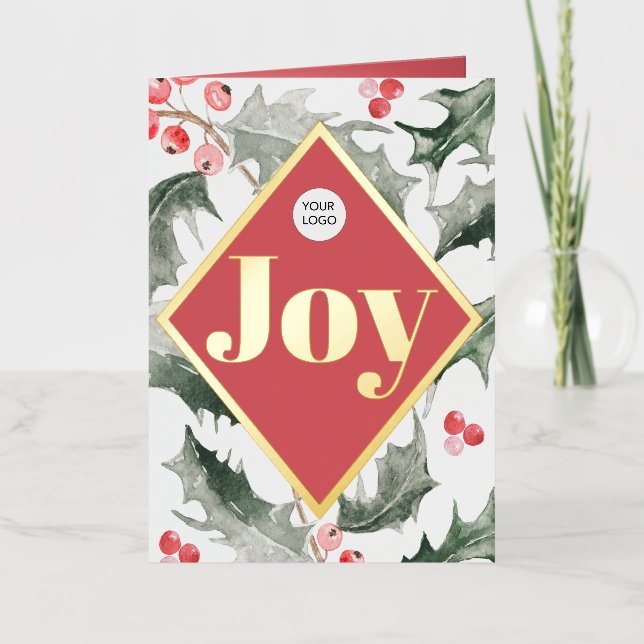 Elegant Watercolor Business Christmas Cards Logo (Front)