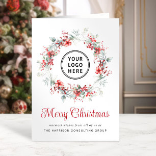 Elegant Watercolor Business Logo Merry Christmas Holiday Card