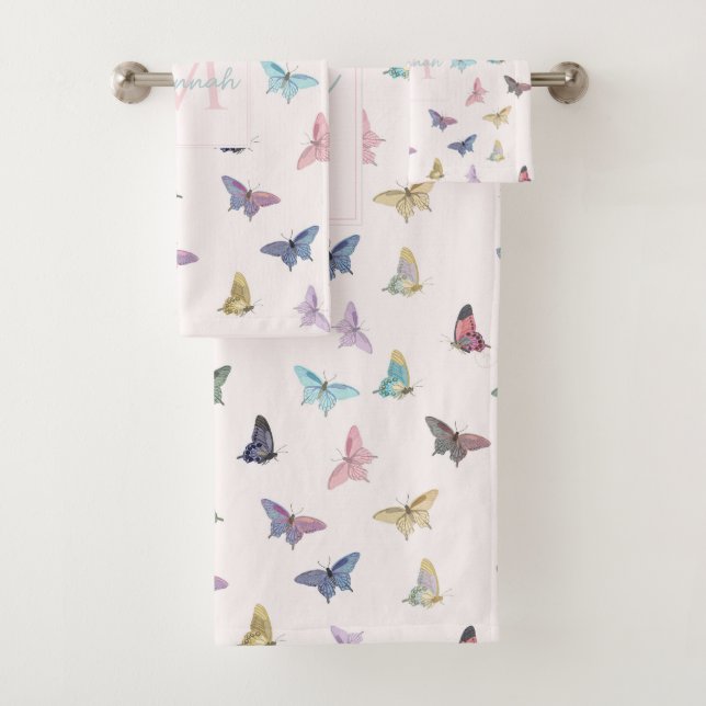 Elegant Watercolor Butterflies Beautiful Design Bath Towel Set (Insitu)
