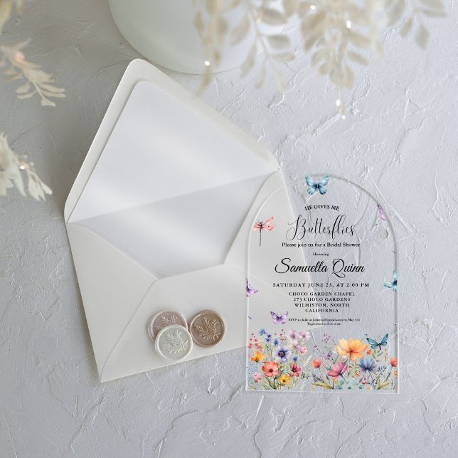 Elegant Watercolor Butterflies Bridal Shower Acrylic Invitations (Creator Uploaded)