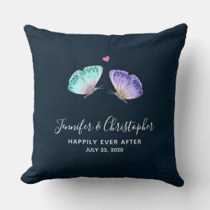 Elegant Watercolor Butterfly Duo Wedding Cushion