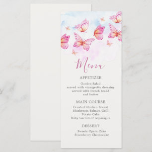 Elegant Watercolor Butterfly Girl 1st Birthday Menu