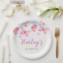 Elegant Watercolor Butterfly Girl 1st Birthday