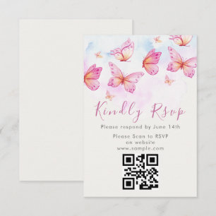 Elegant Watercolor Butterfly Girl 1st Birthday RSVP Card
