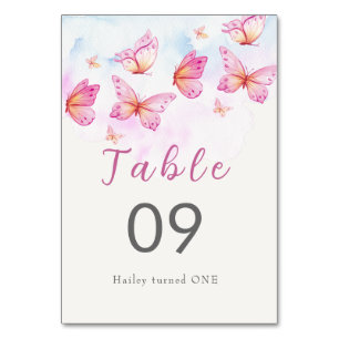 Elegant Watercolor Butterfly Girl 1st Birthday Table Number