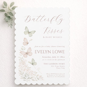 Elegant Watercolor Butterfly Kisses Baby Shower Invitation