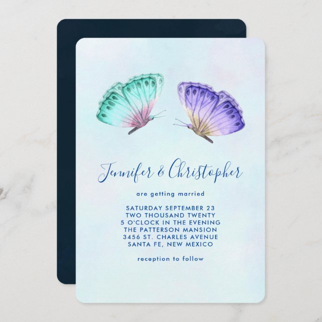 Elegant Watercolor Butterfly Pair Wedding Invitation (Front/Back)