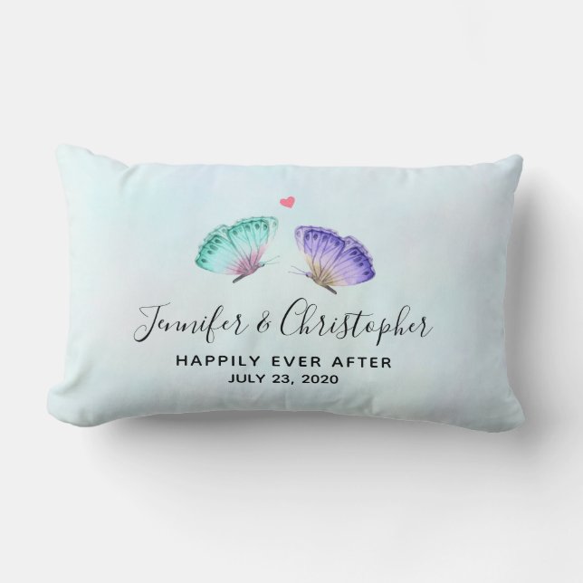Elegant Watercolor Butterfly Pair Wedding Lumbar Cushion (Front)