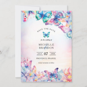 Elegant Watercolor Butterfly Wildflower Colourful Invitation