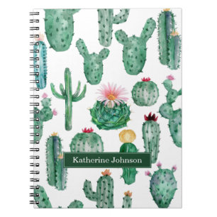 Elegant Watercolor Cactus Flower Plants Pattern Notebook