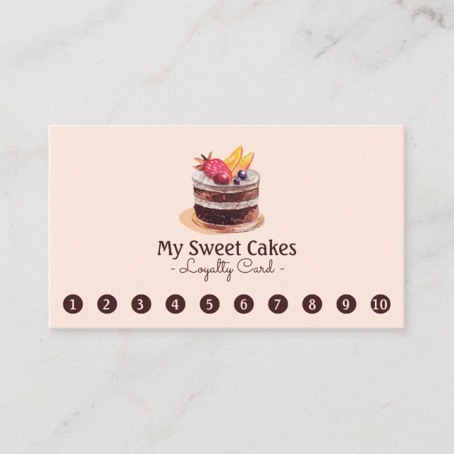 Elegant watercolor cake 10 Punch Customer Loyalty Card (Front)