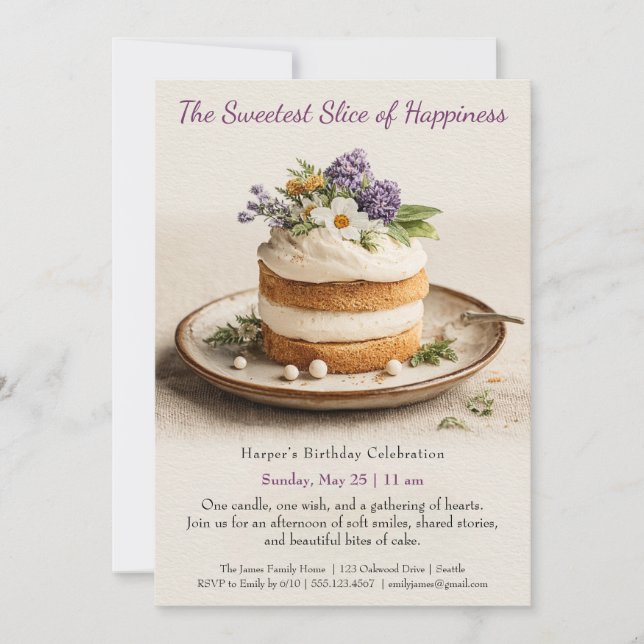 Elegant Watercolor Cake Birthday Invitation (Front)