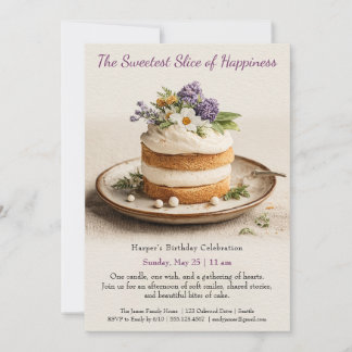 Elegant Watercolor Cake Birthday Invitation