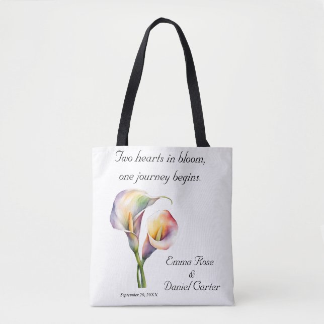 Elegant Watercolor Calla Lilies Romantic Floral Tote Bag (Front)