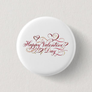 Elegant Watercolor Calligraphy Happy Valentine's D 3 Cm Round Badge