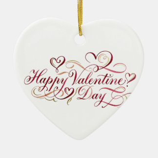 Elegant Watercolor Calligraphy Happy Valentine's D Ceramic Tree Decoration