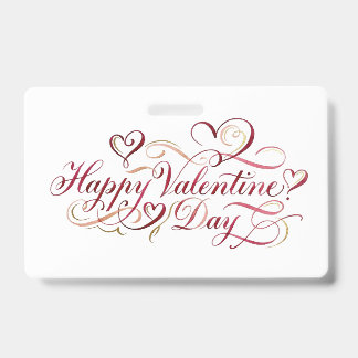 Elegant Watercolor Calligraphy Happy Valentine's D ID Badge