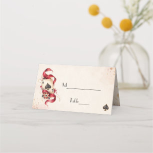 Elegant Watercolor Casino Night Burgundy Wedding Place Card
