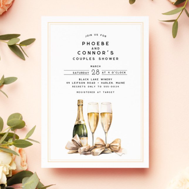 Elegant Watercolor Champagne Bow Couples Shower Invitation (Creator Uploaded)