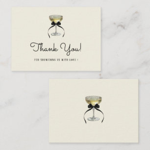 Elegant Watercolor Champagne Coupe Black Bow Brida Card