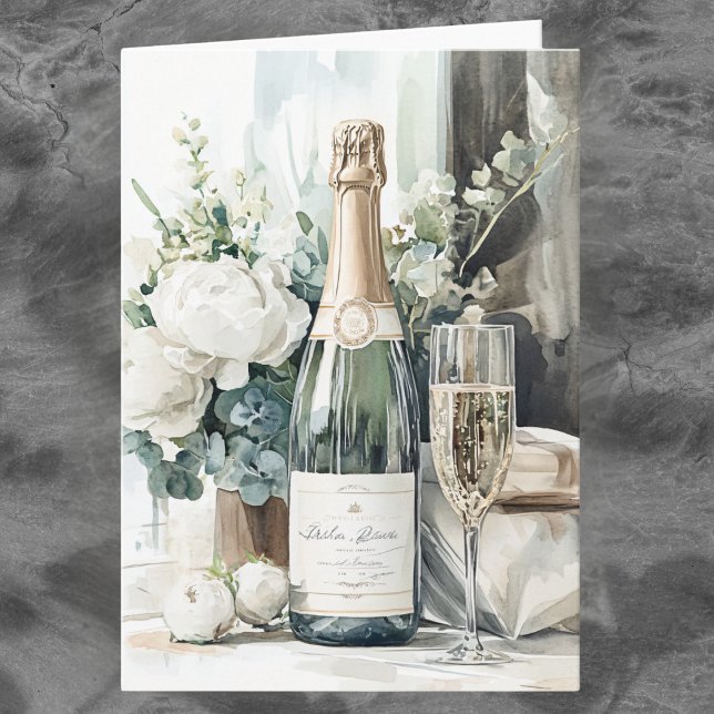 Elegant Watercolor Champagne Happy Anniversary Card (Creator Uploaded)