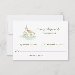 Elegant Watercolor Chapel Wedding  RSVP Card