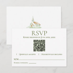 Elegant Watercolor Chapel Wedding  RSVP Card