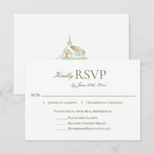 Elegant Watercolor Chapel Wedding  RSVP Card