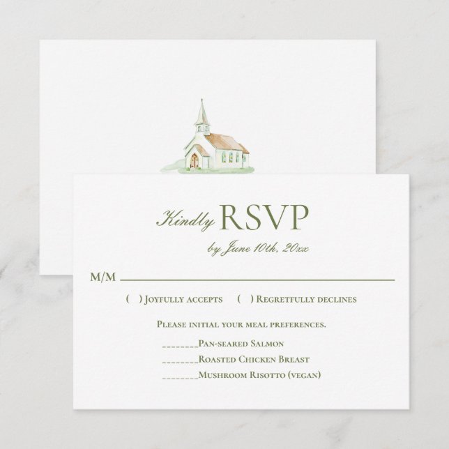 Elegant Watercolor Chapel Wedding  RSVP Card (Front/Back)