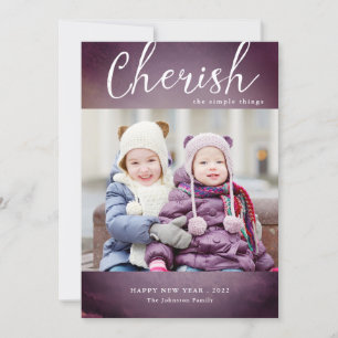Elegant Watercolor Cherish New Year Photo Holiday Card