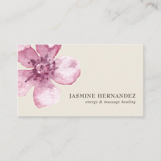 Elegant Watercolor Cherry Blossom Pink Floral Business Card (Front)