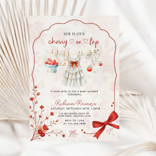 Elegant Watercolor Cherry on Top Pink Baby Shower Invitation