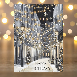 Elegant Watercolor Chic Gold Black Happy Holidays Holiday Card