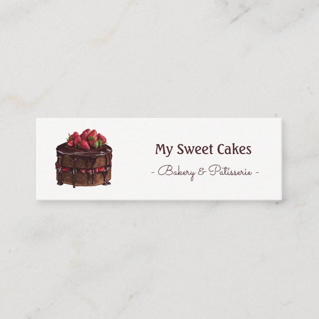 Elegant watercolor chocolate cake patisserie mini business card (Front)