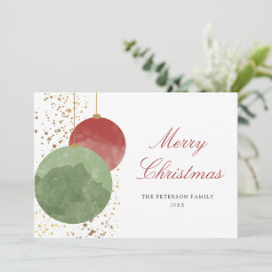 Elegant Watercolor Christmas Baubles Holiday Card