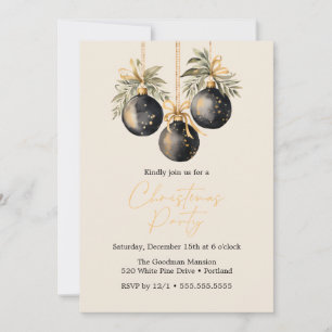 Elegant Watercolor Christmas Baubles Holiday Party Card