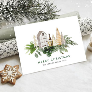 Elegant Watercolor Christmas Boho Composition Holiday Card