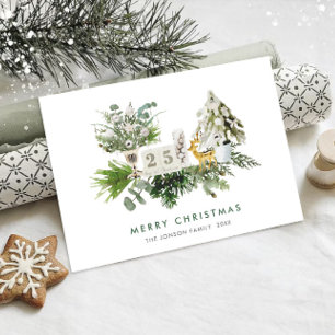 Elegant Watercolor Christmas Boho Composition Holiday Card