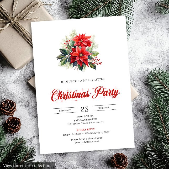 Elegant Watercolor Christmas Bouquet Holiday  Invitation (Elegant Watercolor Christmas Bouquet Holiday Invitation)