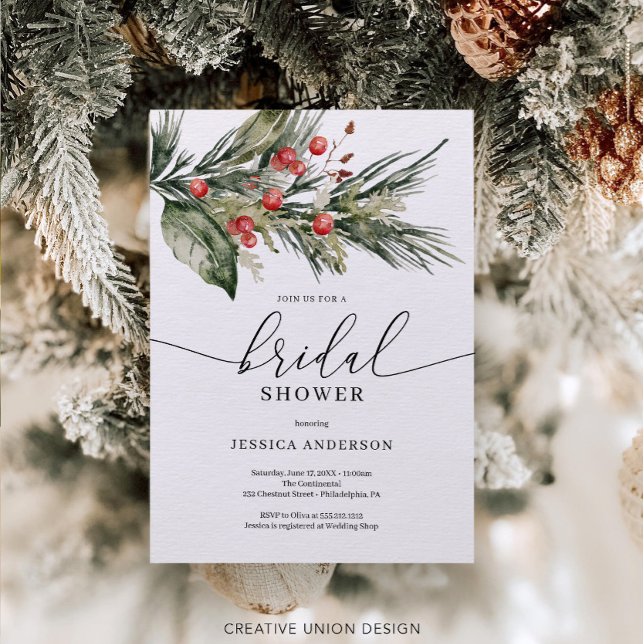Elegant Watercolor Christmas Bridal Shower Invitat Invitation (Creator Uploaded)