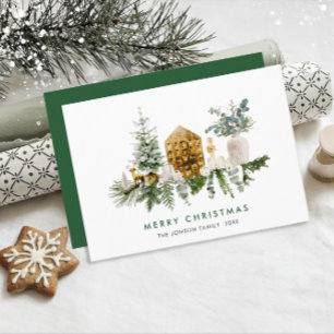 Elegant Watercolor Christmas Composition Greeting Holiday Card