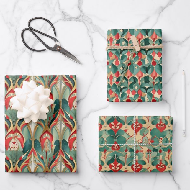  Elegant Watercolor Christmas Delight Wrapping Paper Sheet (Front)