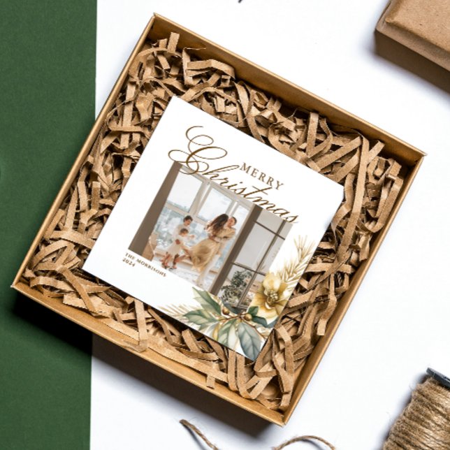 Elegant Watercolor Christmas Greenery Custom Photo Holiday Card (Creator Uploaded)
